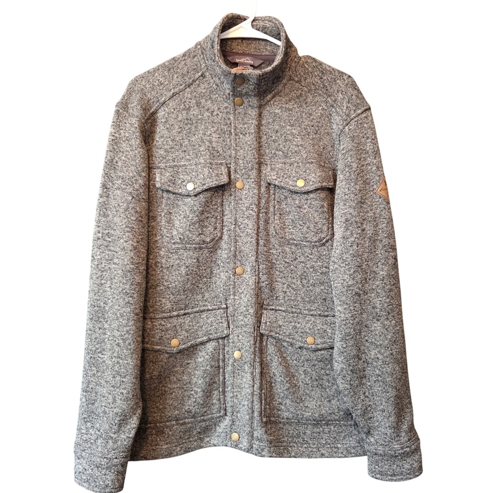 Eddie Bauer Men's Knit Fleece Lined Field Jacket Gray Size M Snap Front Utility